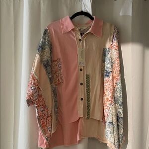 Bohemian Patchwork Button-Up Blouse